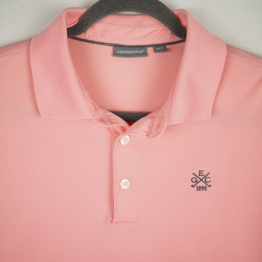 Evanston Golf Club Polo Shirt Mens L Pink Ashworth Performance Tech Dry Stretch
